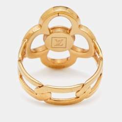 Louis Vuitton Gold Tone Crystal Monogram Flower Ring Size 55