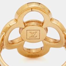 Louis Vuitton Gold Tone Crystal Monogram Flower Ring Size 55