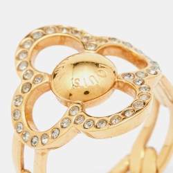 Louis Vuitton Gold Tone Crystal Monogram Flower Ring Size 55
