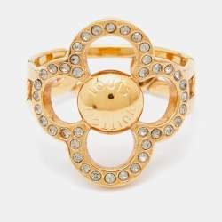 Louis Vuitton Gold Tone Crystal Monogram Flower Ring Size 55