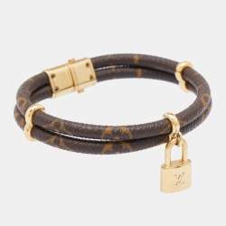 Louis Vuitton Brown Keep It Twice Monogram Canvas Padlock Charm Bracelet 