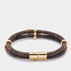 Louis Vuitton Brown Keep It Twice Monogram Canvas Padlock Charm Bracelet 