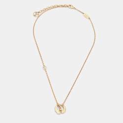 Pre Owned Louis Vuitton Gold Tone Collier Logo Angel Pendant Necklace