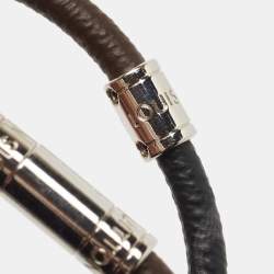 Pre Owned Louis Vuitton Keep It Double Canvas Silver Tone Wrap Bracelet