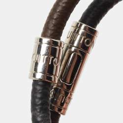 Pre Owned Louis Vuitton Keep It Double Canvas Silver Tone Wrap Bracelet