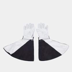 Pre Owned Louis Vuitton Black & Silver Suede & Leather Gloves S