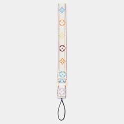 Pre Owned Louis Vuitton White Logo Printed Leather Phone Charm