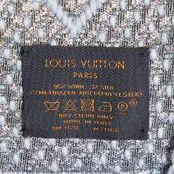 Pre Owned Louis Vuitton Blue Wool Silk Logomania Shine Scarf