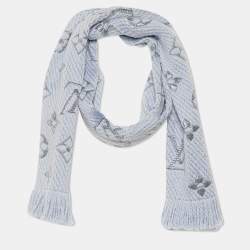 Pre Owned Louis Vuitton Blue Wool Silk Logomania Shine Scarf