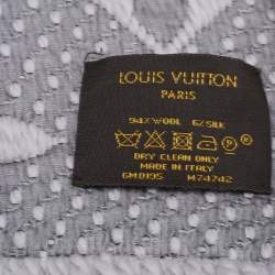 Pre Owned Louis Vuitton Pearl Grey Wool Silk Logomania Scarf