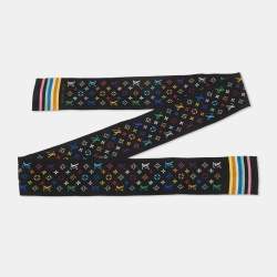 Pre Owned Louis Vuitton Black Multicolor Monogram Print Silk Bandeau