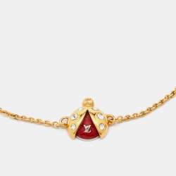 Pre Owned Louis Vuitton Gold Stone Crystal Enamel Ladybug Chain Bracelet