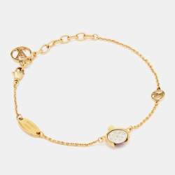 Pre Owned Louis Vuitton Gold Stone Crystal Enamel Ladybug Chain Bracelet