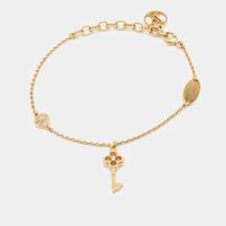 Gucci Double G Key Bracelet with Crystals, Gold-Toned Metal, Gold-Toned Metal