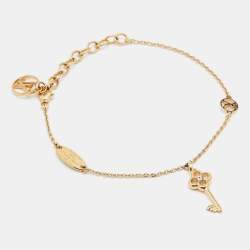 Pre Owned Louis Vuitton Lady Lucky Key Supple Crystal Gold Tone Bracelet