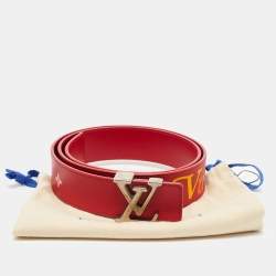 Pre Owned Louis Vuitton Red Leather LV New Wave Belt 85CM