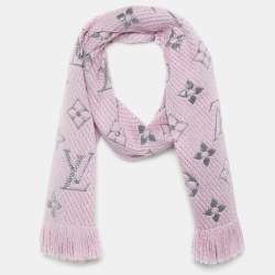 LOUIS VUITTON Wool Silk Logomania Shine Scarf Pink 243036