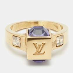 Louis Vuitton Gamble Crystals Gold Tone Ring Size 50