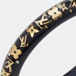 Pre Owned Louis Vuitton Black Resin Gold Tone Monogram Inclusion Bangle Bracelet