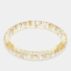 Pre Owned Louis Vuitton Clear Resin Gold Tone Monogram Inclusion Bangle Bracelet