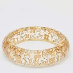 Pre Owned Louis Vuitton Clear Resin Gold Tone Monogram Wide Inclusion Bangle Bracelet