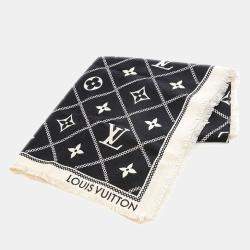 Pre Owned Louis Vuitton White/Black Silk and Wool Scarf