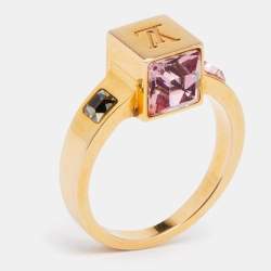 Louis Vuitton Gamble Crystals Gold Tone Ring Size 50