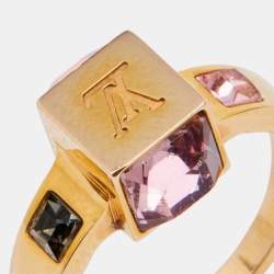 Louis Vuitton Gamble Crystal Gold Tone Ring Size EU 53