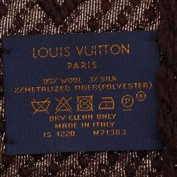 Pre Owned Louis Vuitton Brown Wool & Silk Logomania Shine Scarf