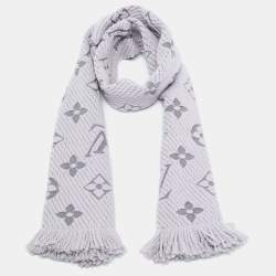 Pre Owned Louis Vuitton Grey Wool & Silk Logomania Scarf
