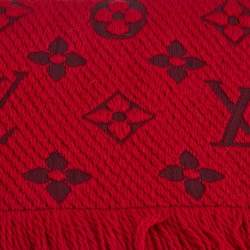 Pre Owned Louis Vuitton Red Wool & Silk Logomania Scarf