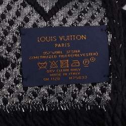 Pre Owned Louis Vuitton Black Wool & Silk Logomania Shine Scarf