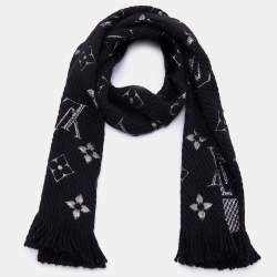 Pre Owned Louis Vuitton Black Wool & Silk Logomania Shine Scarf