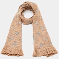 Pre Owned Louis Vuitton Beige Wool & Silk Logomania Shine Scarf