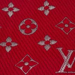 Pre Owned Louis Vuitton Red Wool & Silk Logomania Shine Scarf