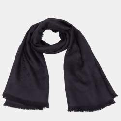 Louis Vuitton Black Silk & Wool Classique Monogram Shawl