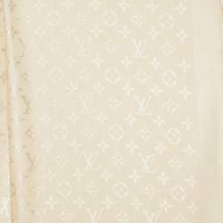 Pre Owned Louis Vuitton Ecru Monogram Silk & Wool Classique Shawl