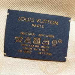 Pre Owned Louis Vuitton Ecru Monogram Silk & Wool Classique Shawl