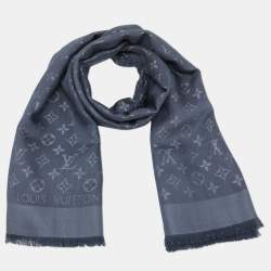 Pre Owned Louis Vuitton Dark Grey Monogram Silk & Wool Classique Shawl