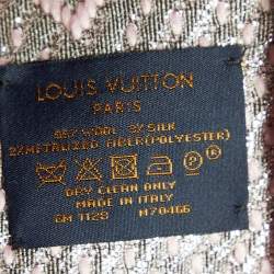 Pre Owned Louis Vuitton Light Pink Lurex Silk & Wool Logomania Fringed Scarf