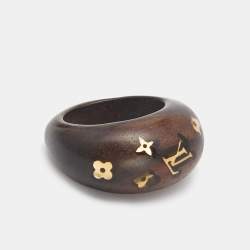 مملوكة مسبقًا خاتم لوي فيتون خشب مونوغرامي ذهبي اللون مقاس 53