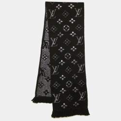 Louis Vuitton Black Monogram Wool/Silk Shine Shawl Scarf - Yoogi's