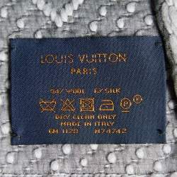 Pre Owned Louis Vuitton Grey Wool & Silk Logomania Scarf