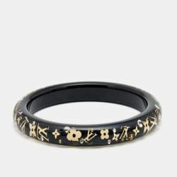 Louis Vuitton Black Resin Gold Tone Monogram Inclusion Bangle Bracelet  Louis Vuitton