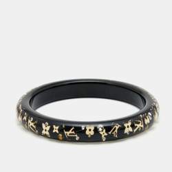 مملوكة مسبقًا Louis Vuitton Black Resin Gold Tone Monogram Inclusion Bangle Bracelet