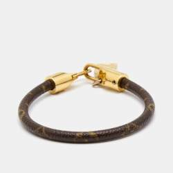 Pre Owned Louis Vuitton Monogram Luck It Brown Canvas Gold Tone Charm Bracelet 