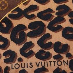 Pre Owned Louis Vuitton Brown Monogram Leopard Print Square Silk Scarf