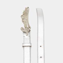 Pre Owned Louis Vuitton Silver Leather Cursive Script Belt 80CM