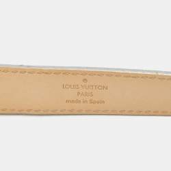Pre Owned Louis Vuitton Silver Leather Cursive Script Belt 80CM