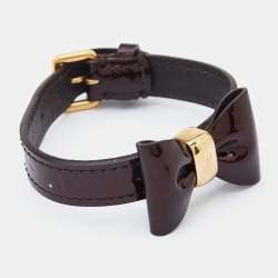 Pre Owned Louis Vuitton Red Leather Gold Tone Bow Bracelet